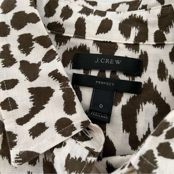 J. Crew Cheetah Print Linen Blend Perfect Button Down Shirt, Size 0 NWOT - Picture 10 of 11
